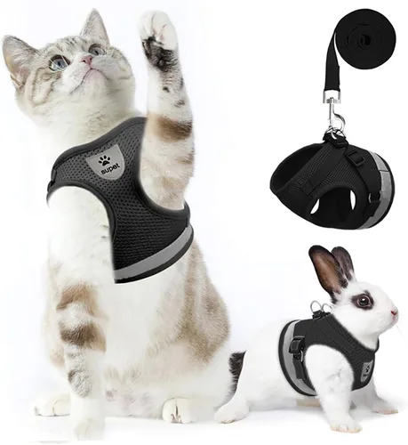 Miniatura 9 de Supet Juego de arnés y correa para gatos, arnés de malla suave ajustable para gatos con correa reflectante para caminar gato y cachorro conejo