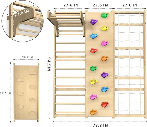 Miniatura 7 de Juego de escalera sueca 10 en 1 de tamaño extragrande mejorado de 94.5 pulgadas de altura, parque infantil en casa con columpio, escalera de cuerda