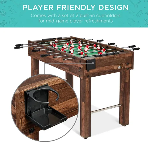 Miniatura 6 de Best Choice Products Mesa de futbolín para niños y adultos, mesa de juegos de fútbol con 2 bolas, 2 soportes para tazas, asas ergonómicas, barras