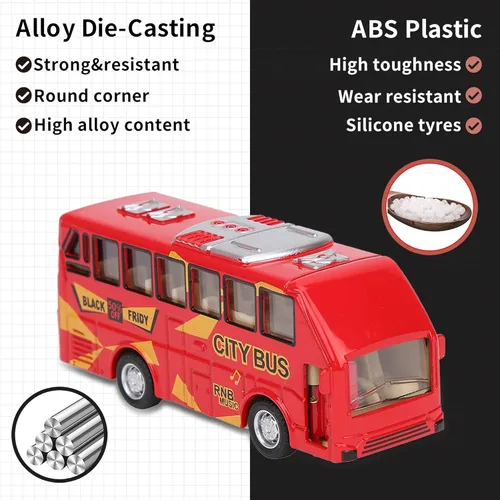 Miniatura 2 de KIDAMI Juego de Coches y Autobuses de Juguete de Metal Fundido a Presión, Escala 1:64, Vehículos de Autobús Urbano de Dos Pisos, Coches de Retroceso