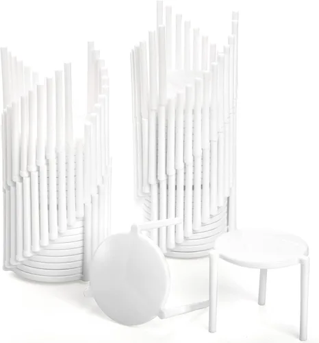 Miniatura 5 de ZEAYEA 600 piezas de soporte para guardar pizza, apilamiento de plástico para pizza de mesa, protector de pizza blanca desechable para contenedor