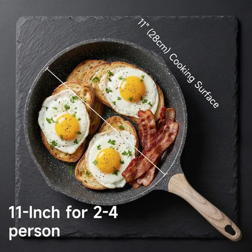 Miniatura 6 de JEETEE Sartén antiadherente de 11 pulgadas con revestimiento de piedra, utensilio de cocina antiadherente para tortilla con mango resistente al Gris