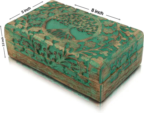 Miniatura 3 de Gran regalo de cumpleaños y inauguración de la casa, joyero de madera decorativo hecho a mano con talla del árbol de la vida, organizador, recuerdo