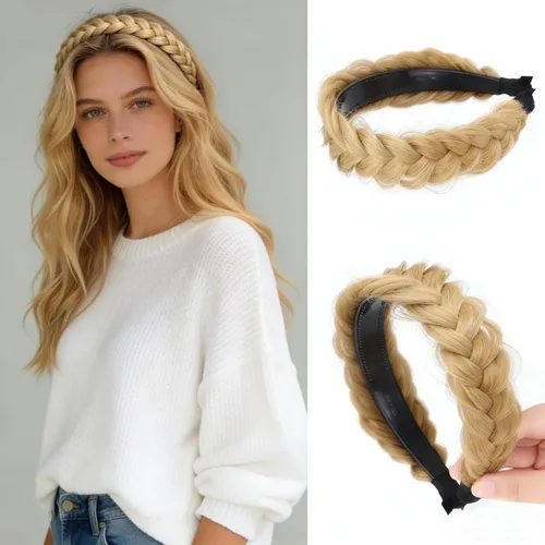 Miniatura 12 de Diadema de 4 hebras de cabello sintético trenzado, diadema trenzada con dientes, accesorio de belleza, diadema elástica para mujer (marrón oscuro)