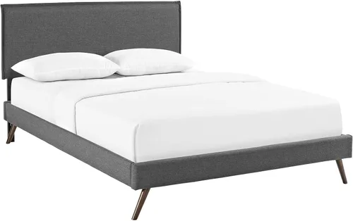Miniatura 3 de Modway Amaris - Marco de cama tapizado de tela con cabecero individual y patas redondas cónicas, color gris