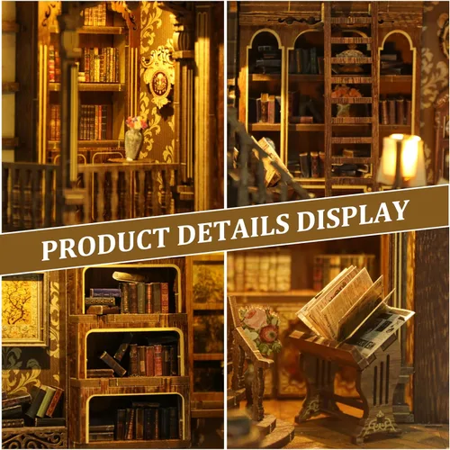 Miniatura 4 de SUNNINO Kit de Rincón de Libros - Kit de Casa de Muñecas en Miniatura DIY, Rompecabezas 3D de Madera con Luz LED, Kits de Rincón de Libros