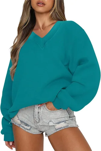 Miniatura 2 de LAMISSCHE Womens Oversized V Neck Sweatshirt Casual Loose Long Sleeve Pullover Daily Workout Lightweight Cute Tops
