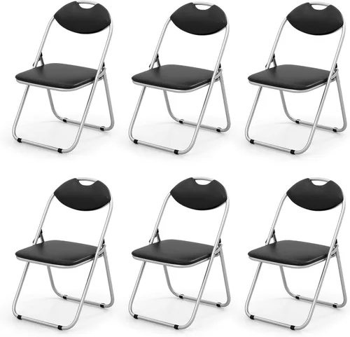Miniatura 10 de LDAILY Silla plegable, silla plegable de metal, paquete de 2 con cojín acolchado y asa portátil, sillas de comedor apilables con respaldo cómodo