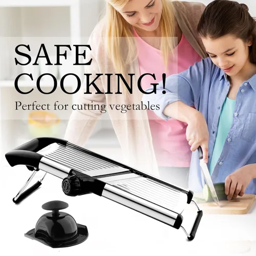 Miniatura 7 de Cortador de mandolina de alimentos, cortador de mandolina ajustable para cocina, picador de verduras de mandolina de acero inoxidable para Negro