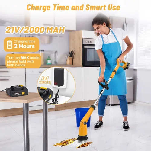 Miniatura 5 de Qimedo Limpiador eléctrico giratorio con dos baterías Q2 Pro, limpiador eléctrico de alta potencia de 1500 RPM para limpieza, cepillo de limpieza