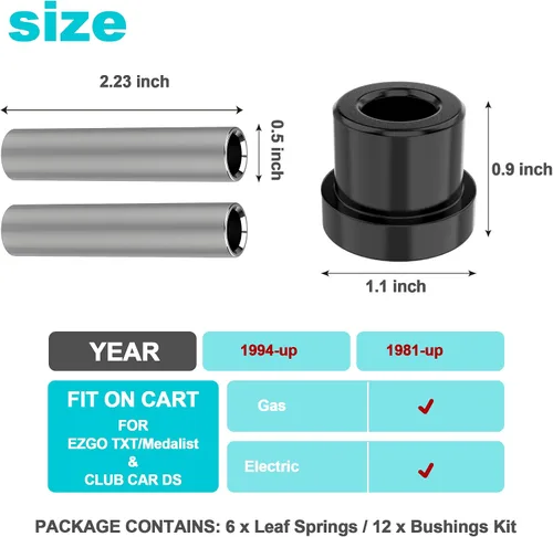 Miniatura 4 de 10L0L Kits de bujes de resorte de hoja trasera para carrito de golf para Club Car DS 1992 en adelante 1015583 1012303, kits de casquillos