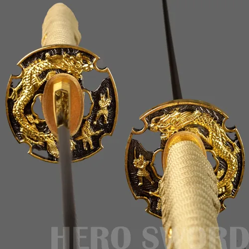 Miniatura 7 de Espada samurái japonesa hecha a mano con hoja de oro, grabado a mano, Katana de dragón dorado, espiga completa, afilada, puede cortar árboles