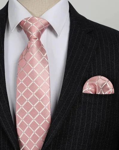 Miniatura 138 de HISDERN Conjunto de corbata a cuadros a cuadros pañuelo tejido clásico formal para hombre corbata y bolsillo cuadrado