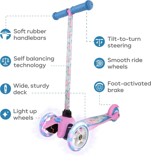 Miniatura 2 de Self Balancing Kick Scooter with Light Up Wheels, Extra Wide Deck, 3 Wheel Platform, Foot Activated Brake, 75 lbs Limit, Kids & Toddlers Girls or
