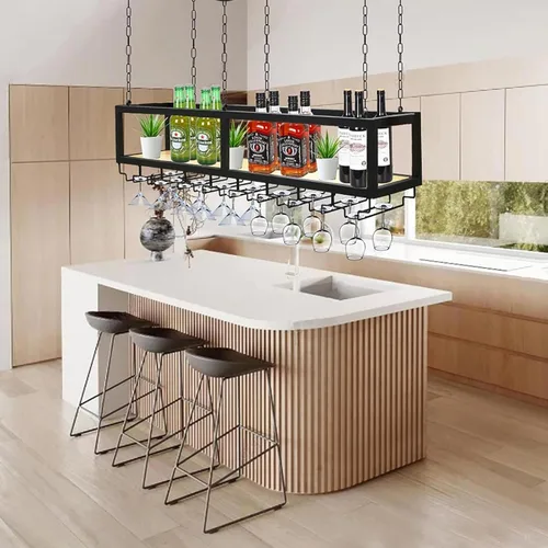 Miniatura 4 de Estante de techo para copas de vino, estante colgante de vino de altura ajustable, estante flotante de bar industrial, soporte para copas de vino