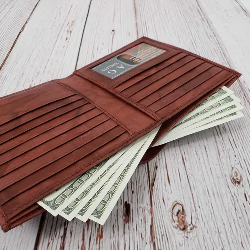 Miniatura 7 de AG Wallets Billetera de cuero de vaca RFID para hombre, estilo europeo, hipster, 1 ventana de identificación, Borgoña, Cartera Rfid