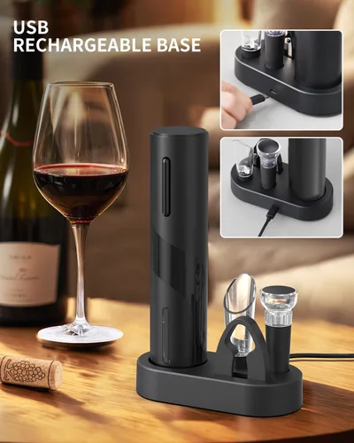Miniatura 3 de Juego de abridor eléctrico de botellas de vino CIRCLE JOY - Sacacorchos recargable inalámbrico, juego de regalo con base de carga, cortador de papel
