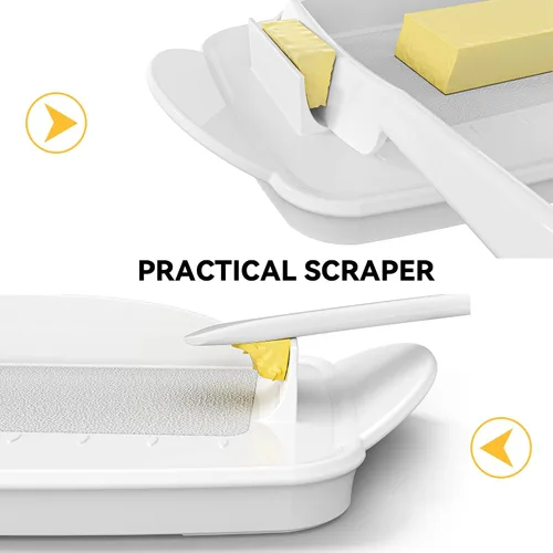 Miniatura 5 de Plato de Mantequilla con Tapa y Cuchillo, Platos de Mantequilla Grandes de Plástico con Tapa de Bisagra Transparente y Fácil de Voltear, Fondo
