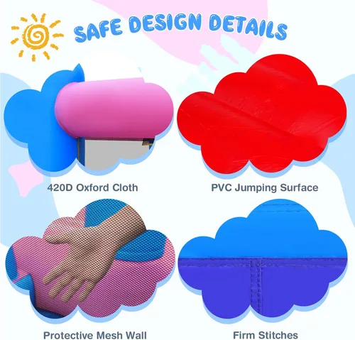 Miniatura 4 de OLAKIDS Inflatable Bounce House, Kids Pink Jumping Castle with Slide, Ball Pit, Climbing Wall, Basketball Rim, Indoor Outdoor Inflatable Obstacle