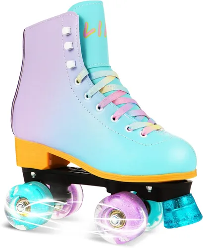 LIKU Patines de cuatro ruedas para niñas y mujeres con todas las ruedas iluminadas, patines de cordones iluminados para interiores y exteriores,
