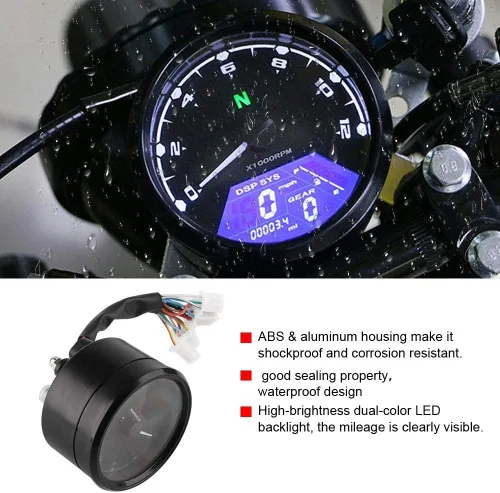 Miniatura 2 de Acouto Velocímetro tacómetro para motocicleta 12000RPM universal motocicleta retroiluminación LED tacómetro digital velocímetro medidor MPH DC 12V