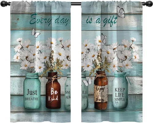 Miniatura 46 de Cortinas de cocina de estilo granja occidental con bolsillo para cortinero, pequeñas y cortas, estilo café rústico, cabaña, puerta de granero