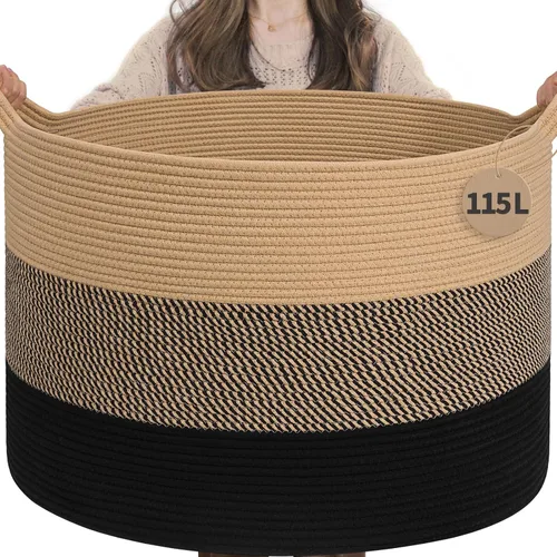 Miniatura 13 de INDRESSME Cesta de Cuerda de Algodón XXXLarge 21.7" x 21.7" x 13.8" Cestas Tejidas para Ropa de Bebé Cestas de Mantas Cesta de Juguetes con Textura