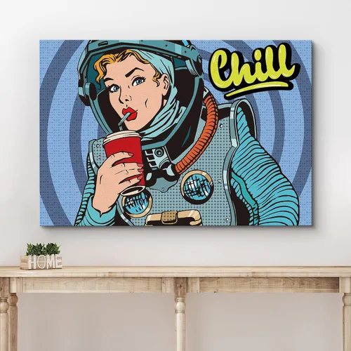 Miniatura 3 de wall26 Lienzo impreso para pared, diseño vintage de los años 60, cómic, astronauta, Chill Lady Bebiendo soda, cultura pop, dibujos de moda, arte