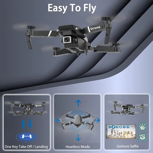 Miniatura 3 de MOCVOO Dron con cámara dual para adultos y niños, cuadricóptero RC plegable para principiantes, dron de juguete, video FPV 1080P, 3