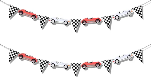 2 pancartas vintage de carreras, decoraciones de cumpleaños, pancarta a cuadros para suministros de fiesta temática de autos de carreras