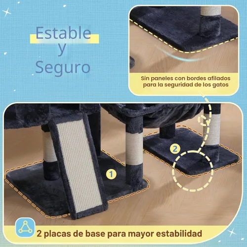 Miniatura 4 de Hey-brother Torre de árbol para gatos, postes rascadores con 3 condominios, canasta grande, cama acogedora, tabla de sisal, camino de escalada paso