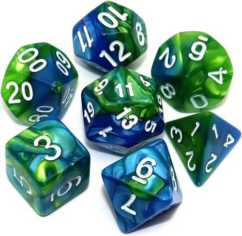 Miniatura 6 de DND - Juego de dados de nebulosa negra mezcla azul oscuro para Dungeon and Dragons D&D RPG juegos de rol, 7 dados poliédricos con bolsa de dados