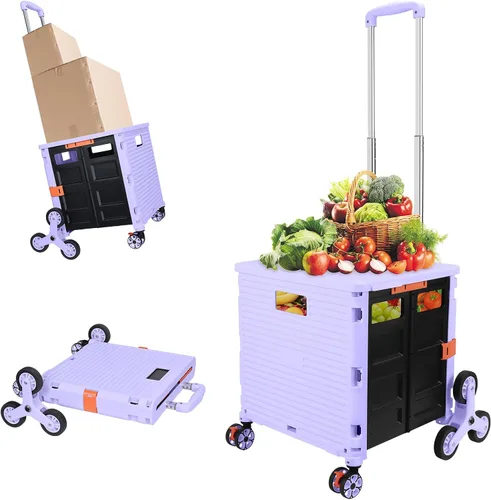 Miniatura 42 de FELICON SELORSS Carro de Utilidad Plegable Carro de Mano Plegable con Mango Telescópico de Plástico Resistente Cesta Plegable de 4 Ruedas Giratorias