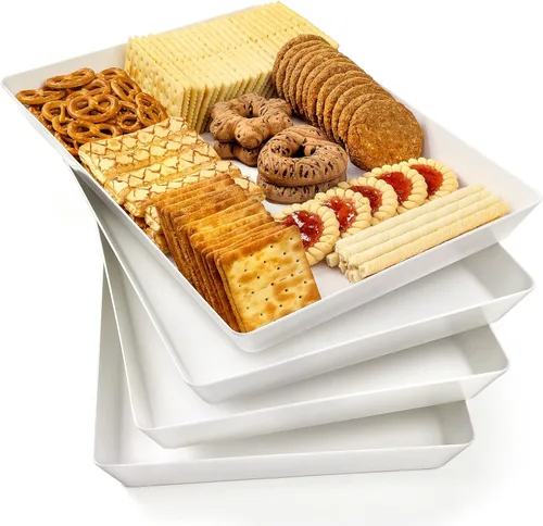 Miniatura 11 de 3 paquetes, 40 x 28 centímetros Bandejas grandes blancas reutilizables de plástico para servir galletas, aperitivos, charcutería, bocadillos