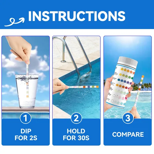 Miniatura 4 de 175 tiras de prueba de 7 vías para bañera de hidromasaje y piscina, bromo de prueba precisa, alcalinidad total, pH, cloro libre, dureza total, ácido