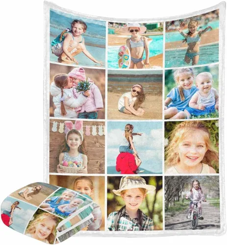 Miniatura 23 de Manta personalizada con fotos, manta personalizada con retrato familiar para padres, niños, perros y familia, manta personalizada para un día