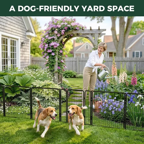 Miniatura 2 de FXW - Valla de jardín metálica y resistente para exteriores, barrera para perros y conejos, fácil instalación, negro, 32 pulgadas de alto x 36 pies