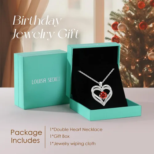 Miniatura 34 de LOUISA SECRET Love Heart Birthstone Necklaces for Women, Birthday Gift for Women, Anniversary Jewelry for Wife Her, 925 Sterling Silver Pendant