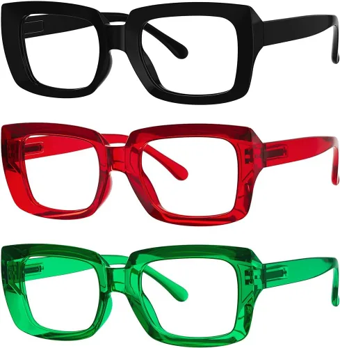 Miniatura 16 de Eyekepper Paquete de 4 lentes de lectura con bloqueo de luz azul, anteojos cuadrados de computadora de gran tamaño +0.00