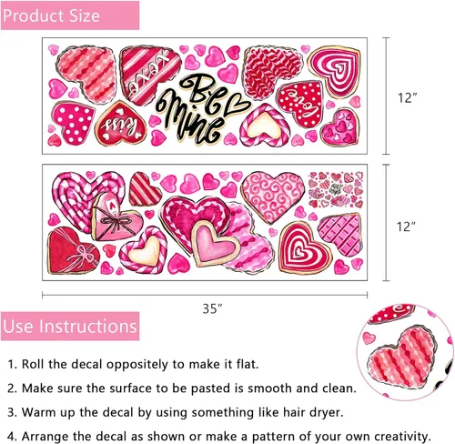 Miniatura 2 de Yovkky Calcomanías de pared de corazón para el día de San Valentín, diseño de corazones rosados y rojos, diseño de lunares, decoración
