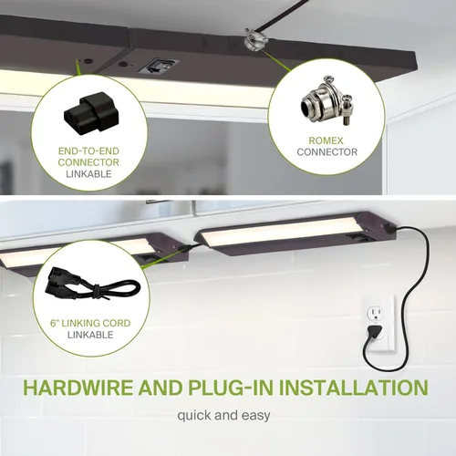 Miniatura 7 de ASD Iluminación LED giratoria para debajo del gabinete con enchufe o cableado de 12 pulgadas, luces regulables debajo del gabinete con interruptor