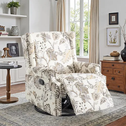 Miniatura 51 de Silla reclinable tapizada, sillón de ala floral con respaldo y reposapiés ajustables, cómoda silla decorativa para leer, sofá individual