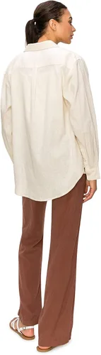 Miniatura 3 de Cali1850 Camisas casuales de lino para mujer Blusa de manga larga con botones y cuello superior