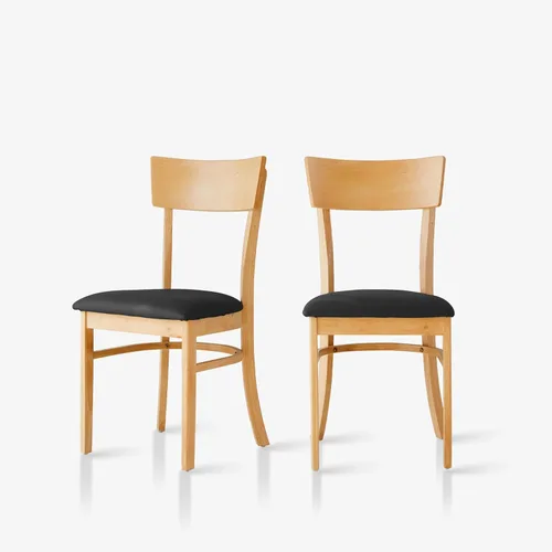 Miniatura 7 de Livinia Mint - Juego de 2 sillas de comedor, asiento tapizado de piel sintética de roble malasio sólido, sillas laterales rectas (natural)