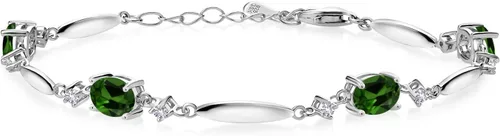 Miniatura 71 de Gem Stone King 925 Sterling Silver Gemstone Birthstone and White Created Sapphire Tennis Bracelet For Women Oval 7X5MM and 2MM 6 Inch + 1 Inch