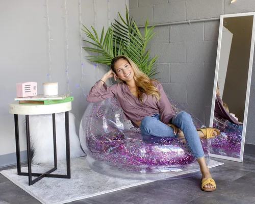 Miniatura 3 de Air Candy Silla inflable con purpurina, rellena con purpurina holográfica que cambia de color de 0.236 pulgadas, fabricada con PVC fuerte que