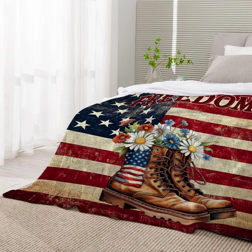 Miniatura 12 de YeeJu Manta de bandera estadounidense para bebé, patriótica para el 4 de julio, Día de los Caídos, 4 de julio, manta de forro polar para niños