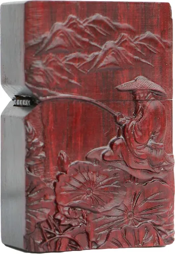 Miniatura 39 de Carcasa exterior de palisandro Huanghuali natural tallado para módulo Zippo (1000 brazos Avalokiteshvara de la diosa 3#)