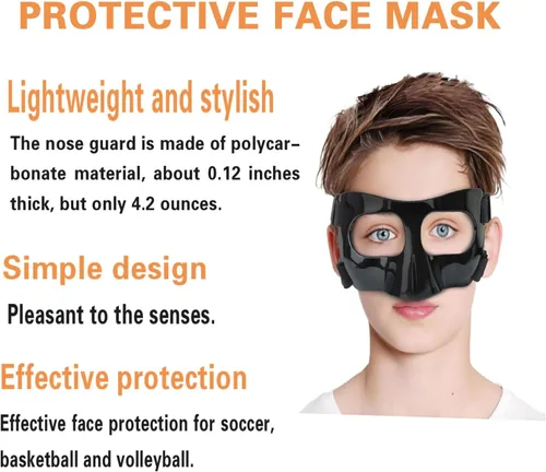 Miniatura 7 de Protector de nariz para nariz rota, máscaras protectoras para baloncesto y deportes de fútbol, máscara facial ajustable con acolchado de espuma