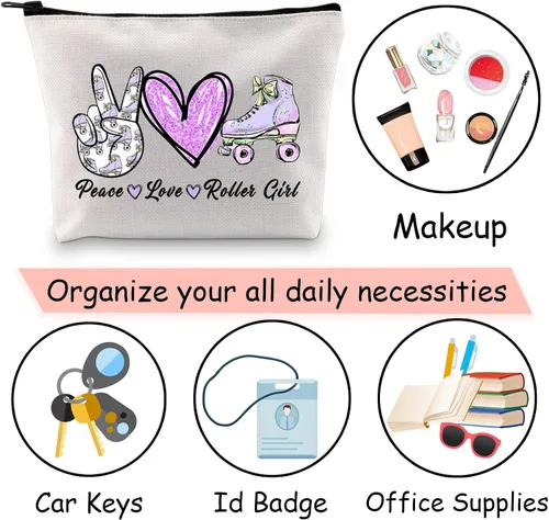 Miniatura 7 de JXGZSO Bolsa de maquillaje para patinaje sobre ruedas, bolsa de rodillo de amor de paz, bolsa de patinaje para fanáticos del equipo, regalo